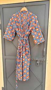 Robe kimono en coton imprimé à la main |   Robe de mariée bleue à fleurs, robe de demoiselle d'honneur, robe de bain en coton, robe d'été, cadeau - Product Image 3