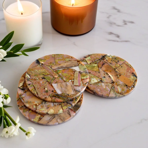 Sous-verres modernes en opale rose, élégants, faits à la main, en marbre poli, sous-verres en pierre naturelle pour tasses et verres, vente en gros, tapis modernes - Product Image 1