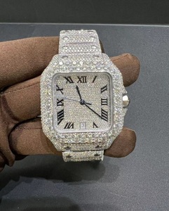 Reloj Mecánico de Movimiento Automático Cuadrado, Estilo Hip Hop, de Alta Calidad, con Esfera Romana Plateada y Diamantes Moissanite - Product Image 1