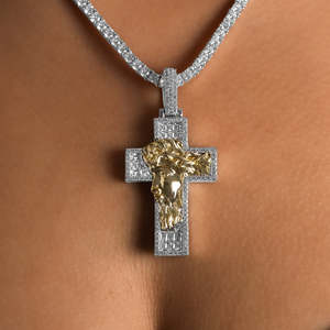 Luxury <b>Iced</b> <b>Out</b> Jesus Cross Pendant Necklace | Two Tone Crucifix Pendant with Tennis <b>Chain</b> | Hip Hop Christian Jewelry - Product Image 3