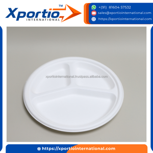 Assiette ronde compartimentée en bagasse de qualité supérieure, jetable, 3 compartiments, matériaux compostables, qualité alimentaire, pour buffets, fêtes, restaurants et plats à emporter - Product Image 3