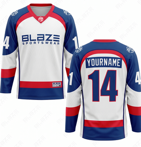 เสื้อฮอกกี้น้ำแข็ง Blaze Sportswear สำหรับผู้ชาย คอวี แขนยาว ระบายอากาศได้ดี ผลิตจากผ้าตาข่ายโพลีเอสเตอร์ 100% ทรงปกติสำหรับผู้ใหญ่ - Product Image 1