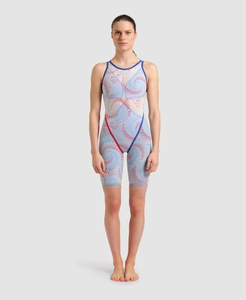 Traje de baño de una pieza para mujer, sin espalda, con patrón geométrico en el cuello, ribete en contraste, de elastano y nailon elástico, ajuste regular, corte alto en la pierna. - Product Image 1