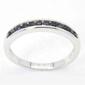 Wholesale OEM Luxury Band Design High Quality 18k Solid White Gold Rhodium Plated Classic Blue Sapphire Mens Ring - Product Image 1