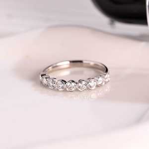 Minimalist Round Cut Moissanite Half Eternity <b>Band</b> <b>Ring</b> For Women's 925 <b>Silver</b> Wedding Party Gift For Bridesmaid - Product Image 1