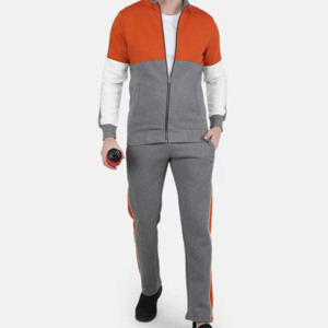 <b>Men's</b> Premium Color Gray Orange <b>White</b> Tracksuit Set with Stand Collar Zipper <b>Jacket</b> and Jogger Pants Fashion Casual Sportswear - Product Image 4