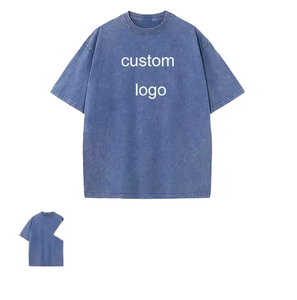 Camiseta Personalizada para Hombre, 100% Algodón, Lavada, Talla Grande, con Logotipo Estampado en la Parte Delantera, Manga Corta, Cuello Redondo, Estilo Urbano, Marca Privada - Product Image 1