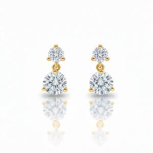Boucles d'oreilles pendantes à 4 pierres en or 14 carats avec diamants de laboratoire de 0,74 ct, sertissage à 3 griffes, bijoux élégants pour femme, parfaits pour les soirées - Product Image 3