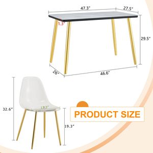 Juego de Sillas con Tablero Inferior de MDF y Tapa de Vidrio con Textura de Mármol Imitación Blanco, Patas Cónicas de Metal Dorado, Juego de 6 para Restaurantes - Product Image 3