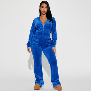 <b>Women</b>’s Casual Plush <b>Velour</b> Matching <b>Set</b> Ladies Solid Color Velvet <b>Lounge</b> Wear <b>Set</b> <b>Women</b>’s Long Sleeve <b>Velour</b> Tracksuit - Product Image 1