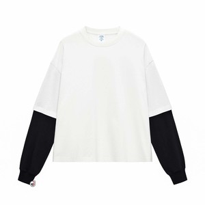 Premium Quality Double <b>Layer</b> Long Sleeve T-Shirt Men O-Neck Solid Black Cotton Knitted Casual Crop <b>Top</b> Blank Design T-Shirts OEM - Product Image 3