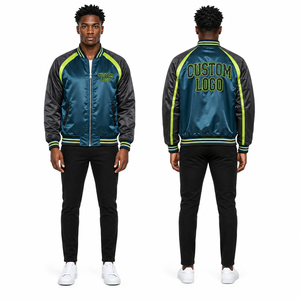 Veste en satin pour homme colorblock, personnalisable en gros, avec poignets et ourlet à boutons-pression, fermeture éclair intégrale, poches zippées, réversible, contrastante, unie, broderie - Product Image 4