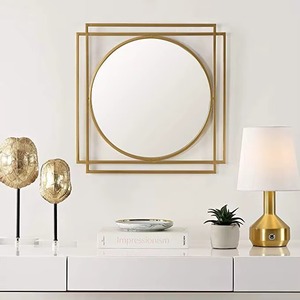 กระจกติดผนังทรงกลมสีทองลายใบแปะก๊วย ดีไซน์หรูหราพร้อมกรอบตกแต่ง - Product Image 3