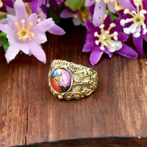 Elegante Anillo Floral de Dalia Rosa con Turquesa, Oro Vermeil de 18K y Plata de Ley 925, para Mujer, Bodas y Fiestas - Product Image 1