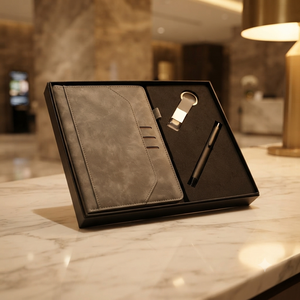 Agenda relié en velours gris de luxe Aurelux RE045, coffret cadeau d'entreprise, porte-clés en métal haut de gamme, 192 pages, professionnel - Product Image 4
