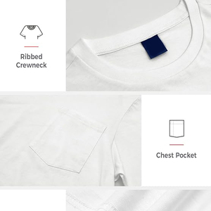 Men's White Short Sleeve T-<b>Shirt</b> With Chest Pocket Regular Fit 100% Cotton Jersey Knitted O-Neck Casual Solid Color - Product Image 3