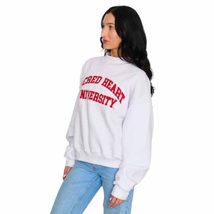 Sacred Heart University White Oversized Crew <b>Neck</b> <b>Mock</b> <b>Neck</b> Sweatshirt Unisex Cotton French Terry Pullover Casual Autumn Wear - Product Image 2