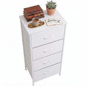 Modern <b>White</b> Chest of <b>Drawers</b> with Metal Frame and Wood Top Fabric Storage Organizer for <b>Bedroom</b> - Product Image 1