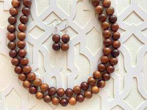 Handmade Wooden Geometric <b>Boho</b> Style Women's Wedding Pendant <b>Necklace</b> with Natural Stone - Product Image 6