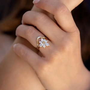 Bague de fiançailles florale en or avec diamant taille poire, motif marquise et lotus, pour femme, cadeau pour elle - Product Image 2