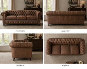 <b>Wooden</b> <b>Frame</b> Midcentury Modern Eco-Friendly Genuine Leather 3-Seater <b>Sofa</b> for Living Room Villa Warehouse-Portable Design - Product Image 4