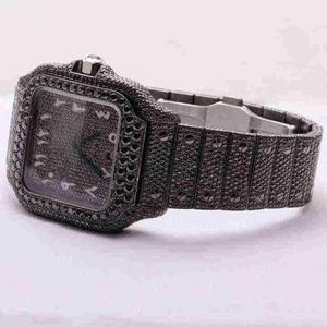 Luxury <b>Men's</b> Moissanite Diamond <b>Watch</b> Premium Quality <b>Black</b> Strap Reasonable <b>Black</b> Dial Window Made of Glass Designed <b>Watch</b> - Product Image 2