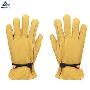 With Reinforced Palm Patch & Adjustable Wrist Strap Premium Quality Durable Yellow Cowhide Leather Driver <b>Gloves</b> Comfortable Fit - Product Image 3
