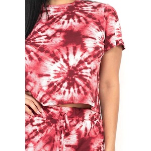 Women Tie Dye Crop Top Jogger Set 2 Piece <b>Matching</b> Tracksuit Lounge Wear Summer Casual Full Length Drawstring Pockets - Product Image 6