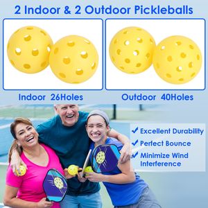 Set Portatile da Pickleball 1 Pezzo con 2 Racchette Ergonomiche Leggere in Fibra di Vetro, 4 Palline per Interno/Esterno, 2 Asciugamani Rinfrescanti in Borsa da Trasporto - Product Image 5