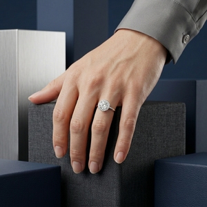 Anillo de Compromiso con Halo de Diamantes Cultivados en Laboratorio de Corte Redondo de 2.00ct, Plata de Ley PT950, Joyería Fina de Lujo DIFF, Venta al Por Mayor - Product Image 6