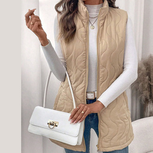 Gilet matelassé d'hiver kaki personnalisé pour femme, décontracté, avec fermeture éclair et rembourrage en coton, design bulle - Product Image 4