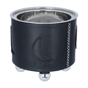 <b>Black</b> Leather And Silver Casserole Featuring A Crescent Moon Motif Stylish Chafing Dish Crafted For Elegant Dining And Serving - Product Image 3