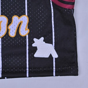 Villas Womens Black <b>Mesh</b> Basketball Jersey Sleeveless Tank <b>Top</b> Round Neck Breathable Polyester Striped Design Front Embroidery - Product Image 5