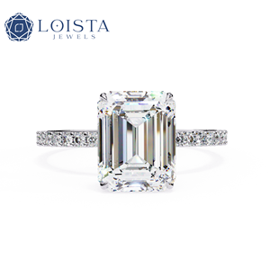 แหวนเพชรทรงเอเมอรัลด์ LOISTA แพลตตินั่ม สี D ธรรมชาติ ได้รับการรับรองจาก GIA สำหรับผู้หญิง สไตล์คลาสสิกสำหรับการหมั้น - Product Image 1