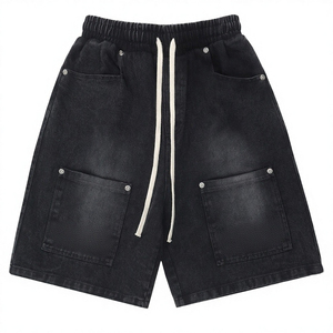 Pantalones Cortos de Skate para Hombre con Logotipo Personalizado, Lavado Ácido, 100% Algodón, Tejido de Mezclilla Gruesa, Cintura Media, Cierre de Cremallera, Ajuste Holgado y Transpirable - Product Image 4