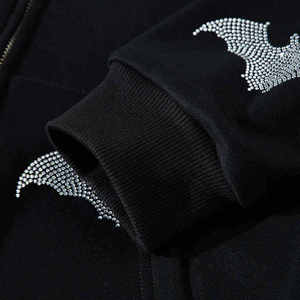 Sweat-shirt à capuche surdimensionné personnalisé Y2K avec graphique de chauve-souris en strass, streetwear, Harajuku, hip hop, gothique, noir, unisexe - Product Image 4