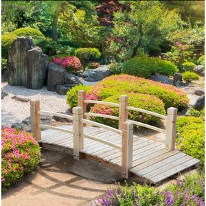 Puente de Jardín de Madera de 1.5 m con Acabado Teñido en Arco, Pasarela con Barandillas para Arreglos Temporales de Exterior, Madera Natural para Patio Trasero - Product Image 1