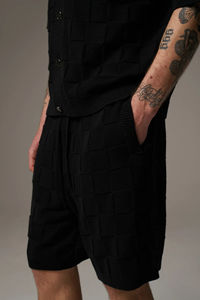 Ensemble short et chemise pour homme, personnalisé, été, décontracté, respirant, manches courtes, coton, coupe décontractée, tricot, motif damier, logo sur le devant - Product Image 3