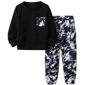 Ensemble de survêtement décontracté à capuche camouflage pour garçons, en polyester, deux pièces, tenue de sport pour enfants, vente en gros - Product Image 6