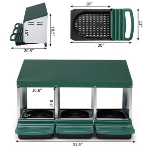 Cesta de Plástico Verde de 3 Compartimentos para Nidos de Gallinas, Caja para Huevos, para Gallinas Ponedoras - Product Image 4