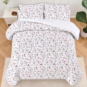 English Tea <b>Comforter</b> <b>Set</b> White Floral Pattern 100% Cotton T-150 All-Season Breathable Home Use - Product Image 4