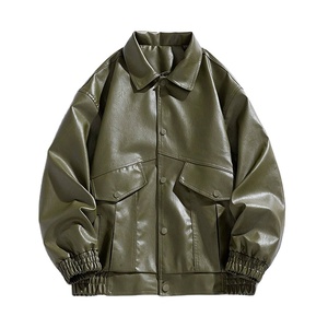 Chaqueta de Cuero Genuino para Hombre, Chaqueta de Piel de Becerro con Solapa Blanca, Abrigo de Piel de Becerro Natural para Hombre, Chaqueta de Motero de Piel de Becerro de Corte Ajustado - Product Image 1