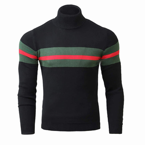 Pull à col roulé en tricot pour homme, design rayé, vêtement d'automne, coupe classique, manches longues, pull rayé noir, vert, rouge - Product Image 1