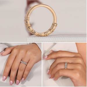 Anillo de Boda de Plata de Ley 925 Chapado en Oro Rosa con Diamantes Moissanite Certificados por IGI, Corte Baguette, Media Eternidad para Mujer - Product Image 4