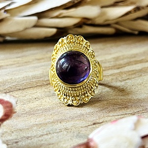 Hot Selling Brass <b>Rings</b> Boho Textured <b>Statement</b> Jewelry Boho Brass <b>Rings</b> Women 18k Gold Plated Amethyst Cocktail Wholesale/OEM - Product Image 1