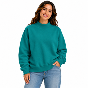 Sudadera de Cuello Alto con Hombros Caídos para Mujer, Talla Grande, de Alta Calidad a Precio Económico, 100% Algodón, Estilo Casual para Invierno - Product Image 1