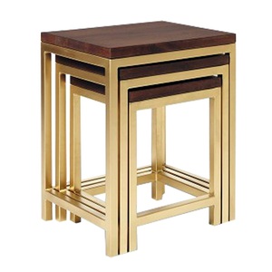 Modern Metal <b>Nesting</b> <b>Table</b> With Wooden Top Stylish Space Saving Living Room Furniture Set Elegant Design - Product Image 5