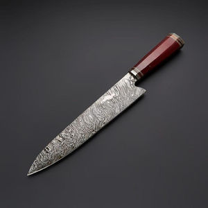 Cuchillo de Chef Santoku Japonés Hecho a Mano de Acero de Damasco con Mango de Madera de Olivo Personalizable y Resina Hermosa, Grado Industrial OEM - Product Image 2