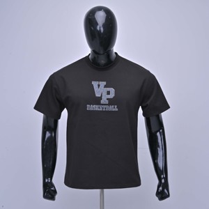 Camiseta de Algodón Negra para Hombre, Precio Económico al por Mayor, Manga Corta, Cuello Redondo, Estampado Brillante con Logotipo de Baloncesto VP, Corte Regular Informal - Product Image 1