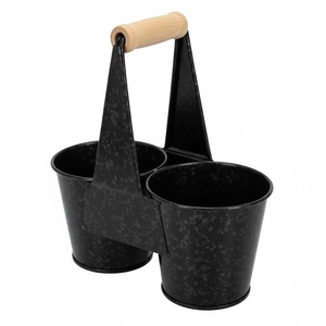 Organizador de utensilios vintage de metal galvanizado con 3 compartimentos, portacubiertos con asa de cuerda para decoración de mesa de cocina o comedor. - Product Image 2